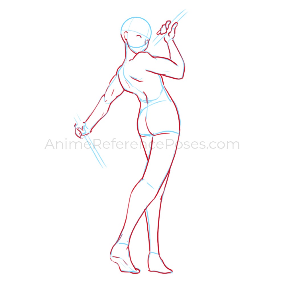 Anime Action Poses - Anime female sai pose