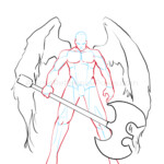 cool anime poses drawing reference base for figure gesture body and manga study dramatic strong man male boy with wings and with axe