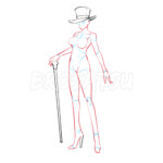 cool anime poses drawing reference base for figure gesture and manga study full body female woman girl with tophat and cane cute